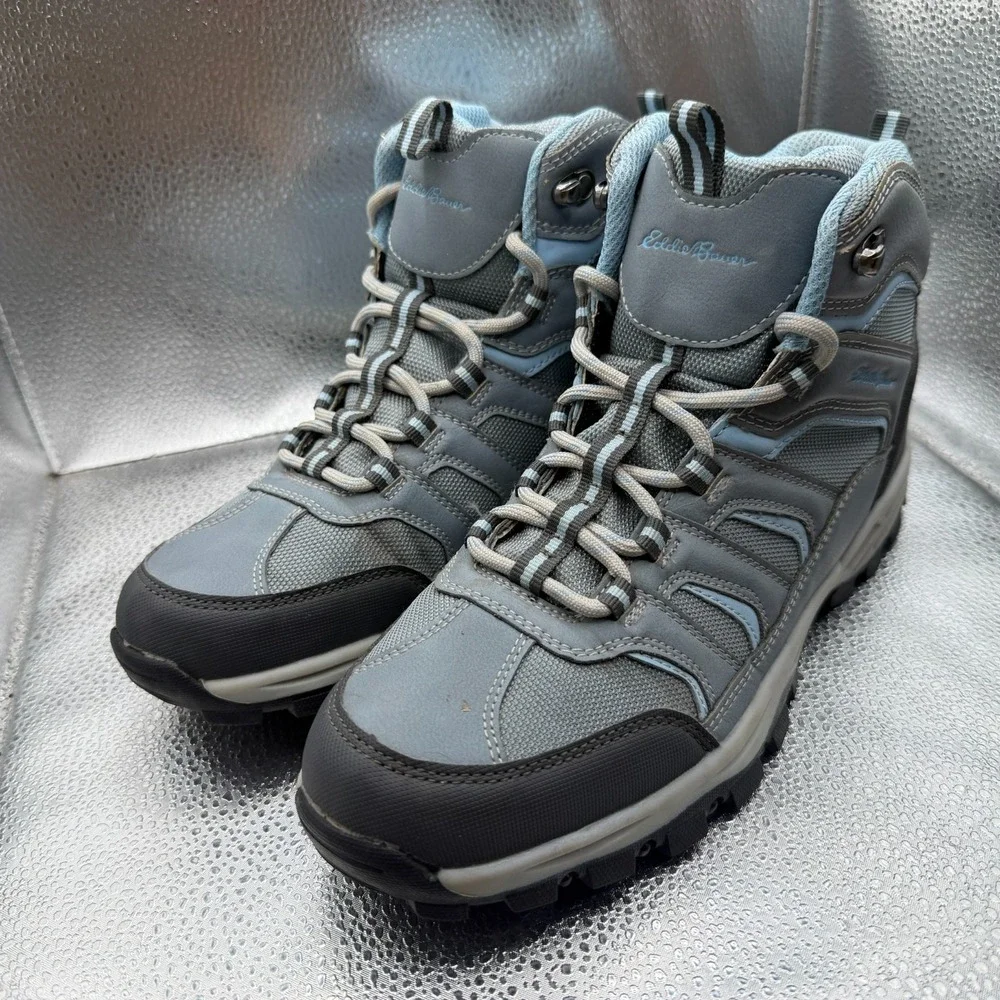 Size 9.5 Eddie Bauer Williamette Gray Blue Mens Mid Top Trail Hiking Boots‎